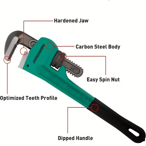 专业级水管扳手，提供12英寸尺寸 - 坚固耐用的管道工具，适用于工业维修、汽车任务和家庭应用，具有符合人体工程学的手柄、防滑设计-3