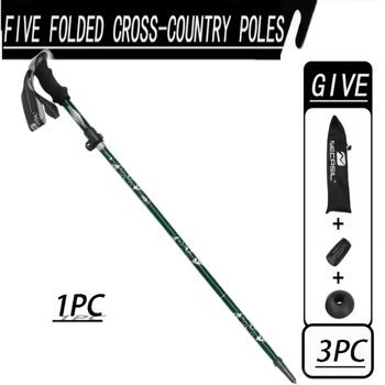 绿色用于远足和步行的五节折叠折登山杖 - 轻质 7075 铝，强韧外锁和高密度EVA握把，男士、女士可折叠、伸缩、露营装备，送爱好登山朋友家人礼物