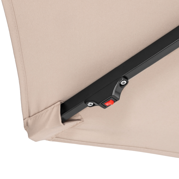 10FT 卡其色 香蕉伞 圆形 太阳伞 涤纶布 6铁伞骨 铁直杆弯杆 带立柱脚筒 十字底座 带18灯珠-8