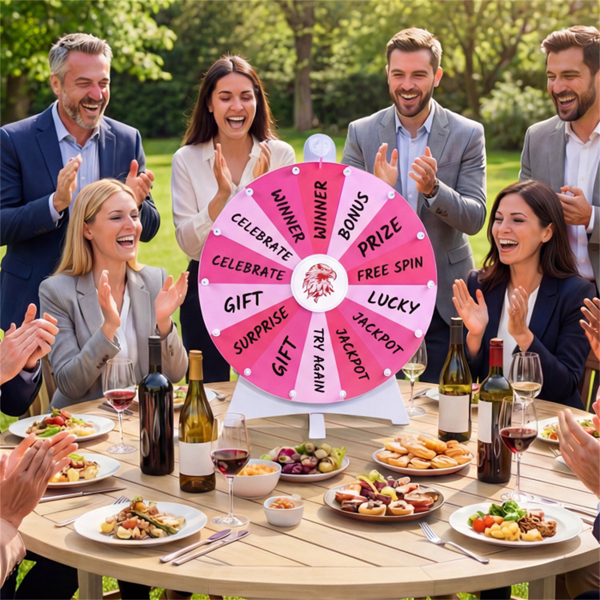 24英寸旋转奖轮，带可折叠立式和桌面幸运轮-粉色-2