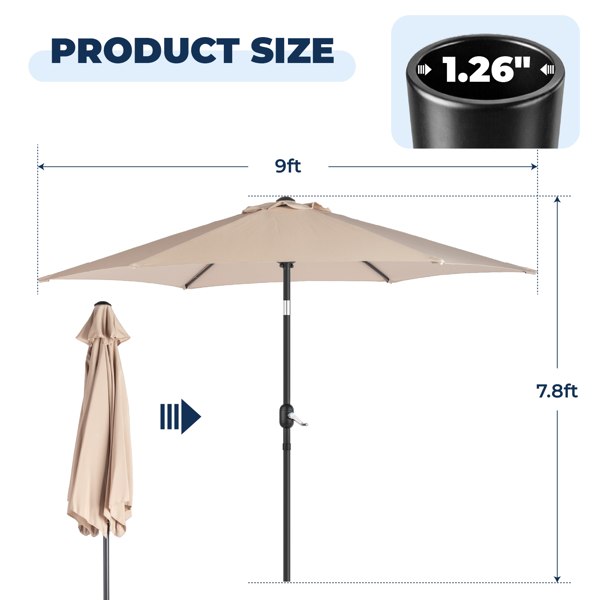 9FT 卡其色 转向头 KD 圆形 太阳伞 涤纶布 6铁伞骨 铁中柱-15