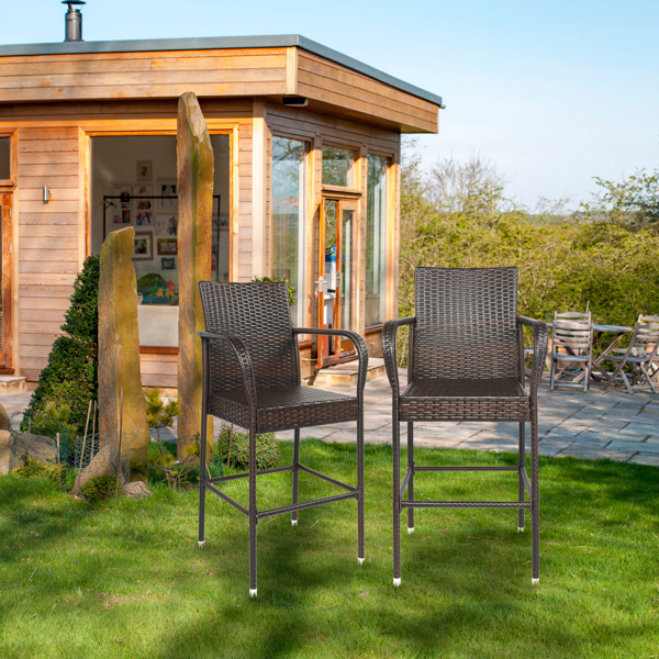 2pcs 棕色渐变 编藤吧椅-38