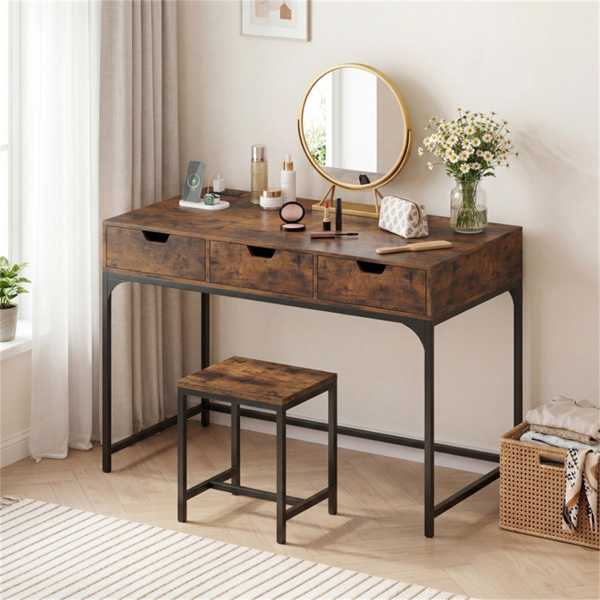 43.5英寸家庭办公桌，内置充电站和3个抽屉隐藏隔间 - 棕色-9