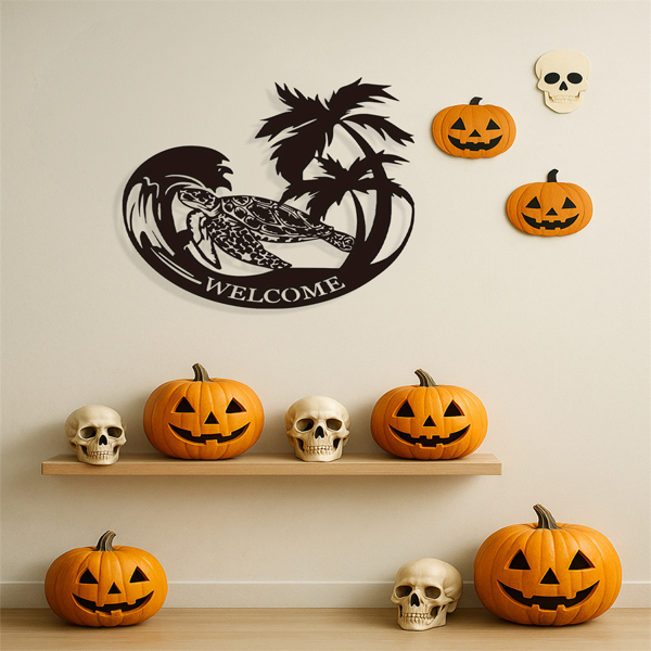 CIFbuy几何海龟激光切割哑光黑铁艺术墙饰 室内外防水装饰（TikTok、temu下自提）-1