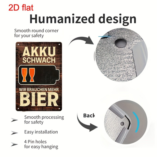 CIFbuy 复古 AKKU SCHWACH 低电量趣味金属铁牌酒吧咖啡馆餐厅庭院装饰（TikTok、temu pick-up service）-3