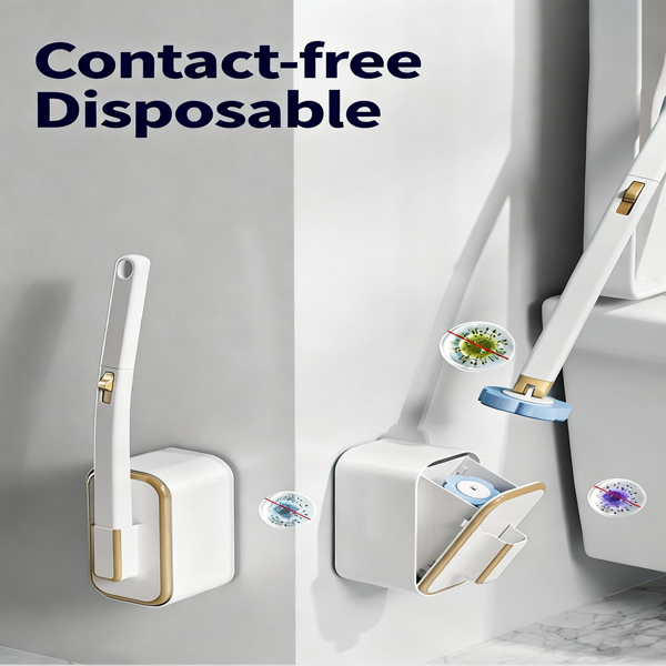 壁挂式马桶刷套装，含一次性刷头，三层清洁系统，一键更换设计，浴室清洁工具，带支架和马桶刷套装-6