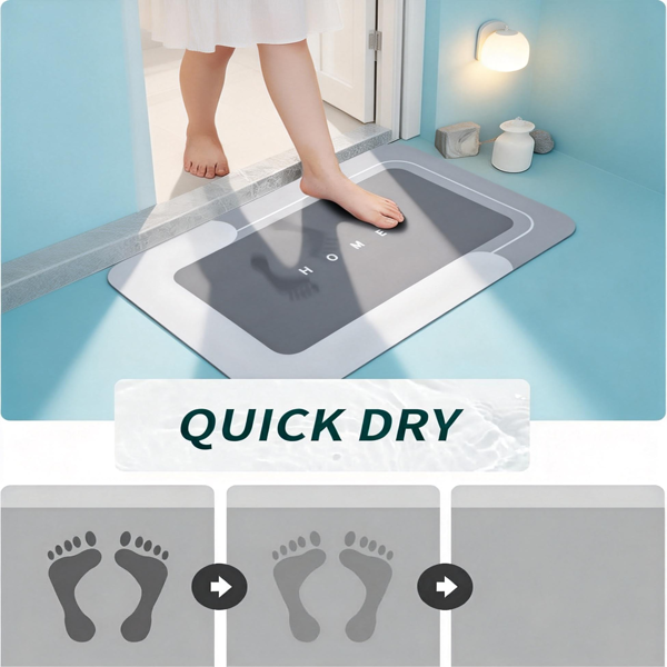 3件套吸水浴室地垫魔术地毯套装，速干浴室地垫防滑地毯，橡胶底，适用于浴室、厨房、淋浴间和洗手池-3