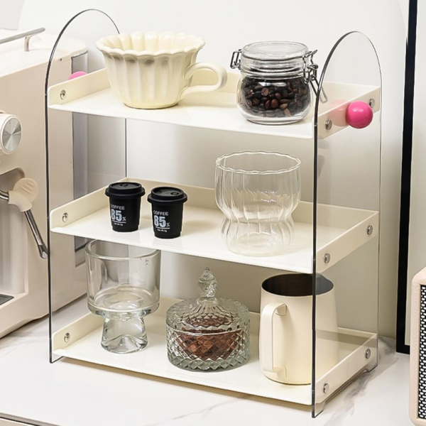 亚克力收纳架桌面分格多层置物架 白色（不含抽屉）-2