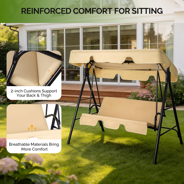 68*43*60inch 卡其色 KD款 带软垫 顶蓬 铁+牛津布 250kg 铁秋千套装-8