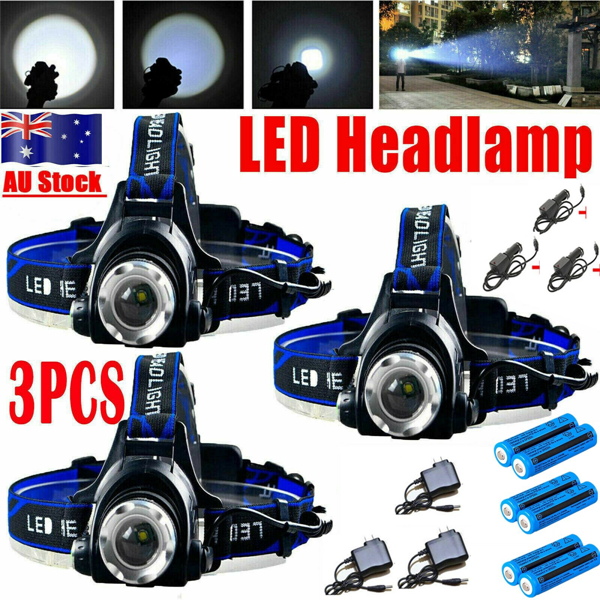 （3套）可充电LED头灯露营徒步旅行头灯工作灯+电池+充电器套装 (各平台政策不同，链接已附相关资质，如无所需资质请勿上架)-1