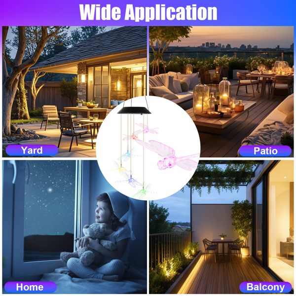 （自提可发加拿大，temu&tk下自提单）2件装太阳能蜻蜓风铃，变色LED风铃灯，IPX4级防水户外悬挂装饰，适用于花园、露台和庭院-10