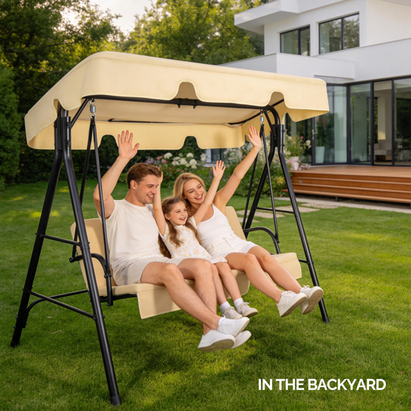 68*43*60inch 卡其色 KD款 带软垫 顶蓬 铁+牛津布 250kg 铁秋千套装-7