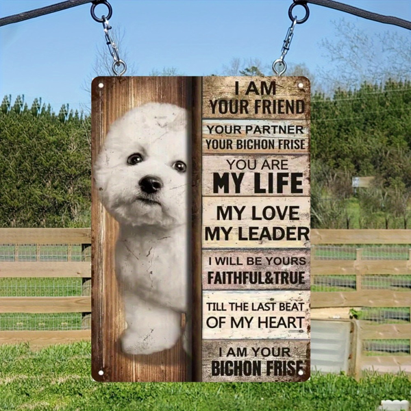 CIFbuy 复古比熊犬金属铁皮挂牌暖心宠物语录客厅卧室墙面装饰（TikTok、temu pick-up service）-3