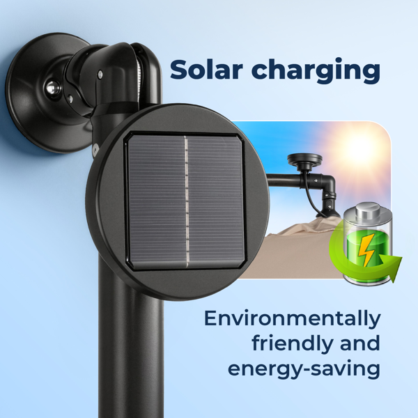 10FT 卡其色 香蕉伞 圆形 太阳伞 涤纶布 6铁伞骨 铁直杆弯杆 带立柱脚筒 十字底座 带18灯珠-18