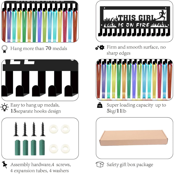 CIFbuy 金属烤漆跑步主题奖牌挂钩 THIS GIRL IS ON FIRE 跑步运动员奖牌展示架（TikTok，temu 自提）-4