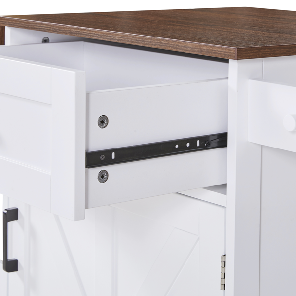 39.3英寸乡村风厨房岛台（带折叠延伸板）——厨房收纳岛车，配有侧边开放式置物架、抽屉、毛巾架及带锁滚轮；适用于厨房、庭院及花园，白色-28