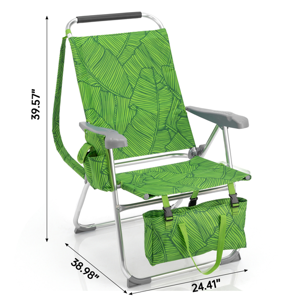 1pcs 座高17in 夏日棕榈 铝沙滩椅 带头部海绵 侧单肩带 二合一布杯托侧袋 底部收纳提包 牛津布无横杆七档调节猫爪扶手沙滩椅17"-1 62*99*100.5cm  120kg-4