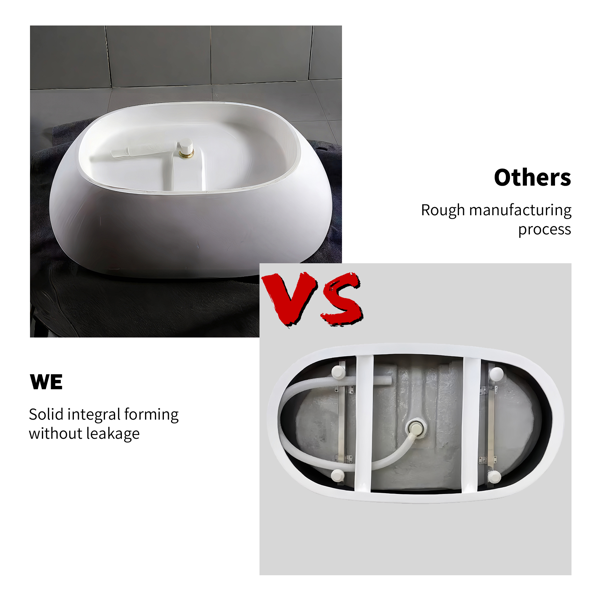 51英寸哑光人造石浴缸，独立式人造石树脂浴缸，哑光白色人造石浸泡浴缸，带溢流口和弹出式排水口的独立式浴缸，哑光白-6