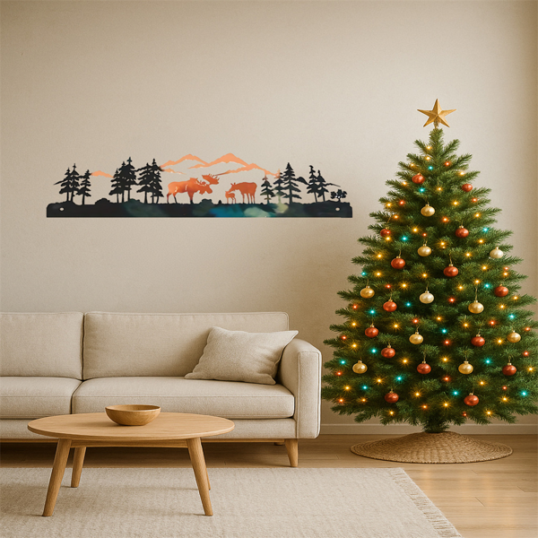 CIFbuy复古麋鹿冬季森林圣诞树壁饰 铁制墙艺客厅卧室入户装饰(TikTok、temu下自提)-3