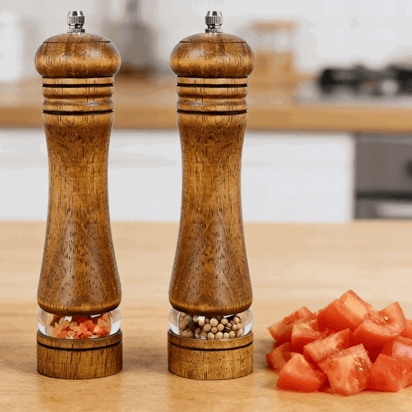 2pcs 8英寸木制手动胡椒研磨机，粗糙度可调，厨房调味工具，家用高端质感，节日礼物推荐-1