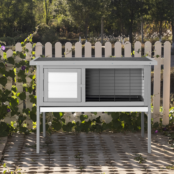 33.8in 高脚 可开屋顶 防水 黑色沥青屋顶 灰色 白色杉木 木鸡兔笼-13