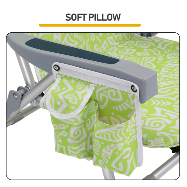 1pcs 座高15in 黄色部落花纹 可平躺 铝沙滩椅 带头枕 双肩带 二合一布杯托侧袋 背部冰包 连体牛津布有横杆五档调节可平躺铝沙滩椅15"-1 63*109*102cm 120kg-8