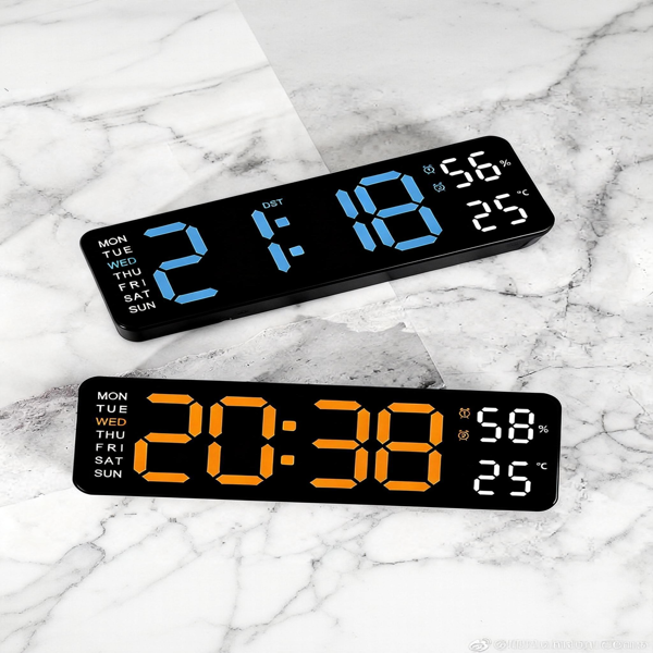 2026新款通用数字挂钟，大显示屏，LED灯，遥控器，倒计时，调光，夏令时，日期，星期，温度-8