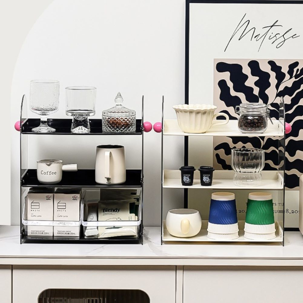 亚克力收纳架桌面分格多层置物架 黑色（不含抽屉）-4