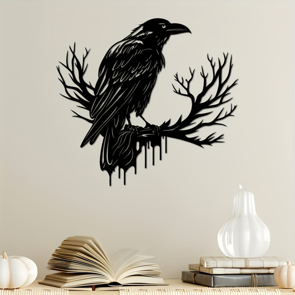 CIFbuy哥特黑金属乌鸦墙面艺术 复古工业风鸟剪影墙饰 TikTok、temu下自提-5