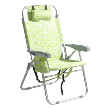 1pcs 座高15in 黄色部落花纹 可平躺 铝沙滩椅 带头枕 双肩带 二合一布杯托侧袋 背部冰包 连体牛津布有横杆五档调节可平躺铝沙滩椅15\\"-1 63*109*102cm 120kg