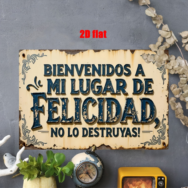 CIFbuy 欢迎来到我的快乐天堂复古金属牌花卉乡村风家居酒吧咖啡馆男人洞农舍装饰礼品（TikTok、temu 下自提）-6