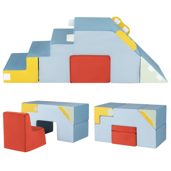 三合一婴儿软质泡沫登山车，带滑梯，可转换天鹅绒游戏套装，带桌椅，可清洗的攀爬块-4