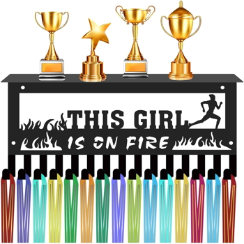 CIFbuy 金属烤漆跑步主题奖牌挂钩 THIS GIRL IS ON FIRE 跑步运动员奖牌展示架（TikTok，temu 自提）