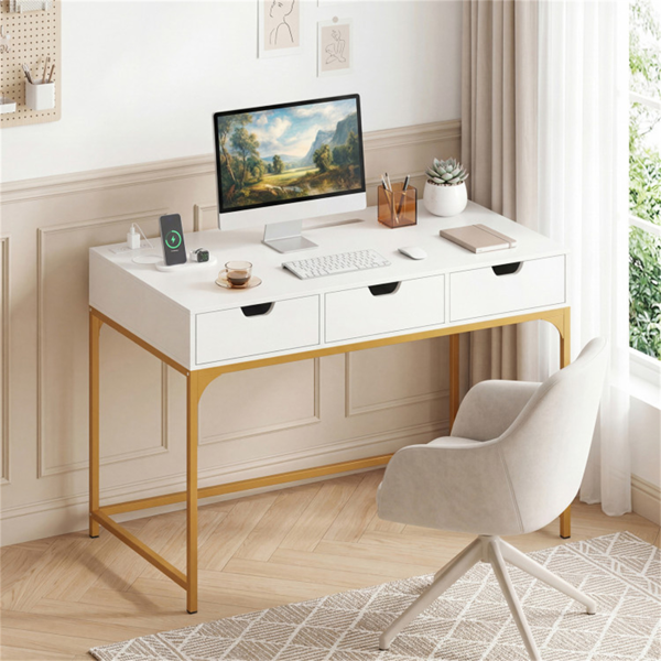 43.5英寸家庭办公桌，内置充电站和3个抽屉隐藏隔间-2