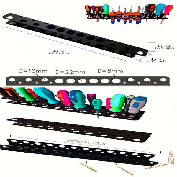 带安装套件的厚型金属墙壁工具面板 - 用于钳子/螺丝起子的车间整理器，墙壁储存系统 带安装套件的厚型钢制墙壁工具面板 - 用于钳子/扳手的槽角储存系统，车库车间解决方案，实用货架-5