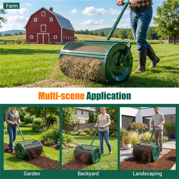 27英寸×16英寸草坪肥料撒布机，带钻石网无结块花园堆肥撒布机-8