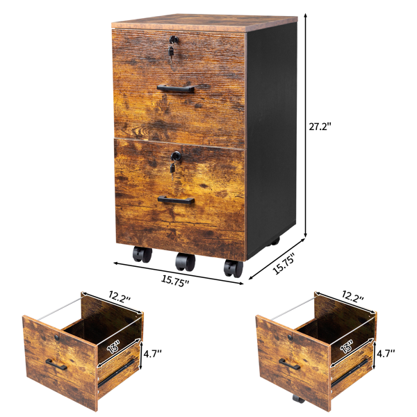 黑撞棕色 P2刨花板 贴三胺 二抽 木制文件柜 适用于Letter带标签文件-3