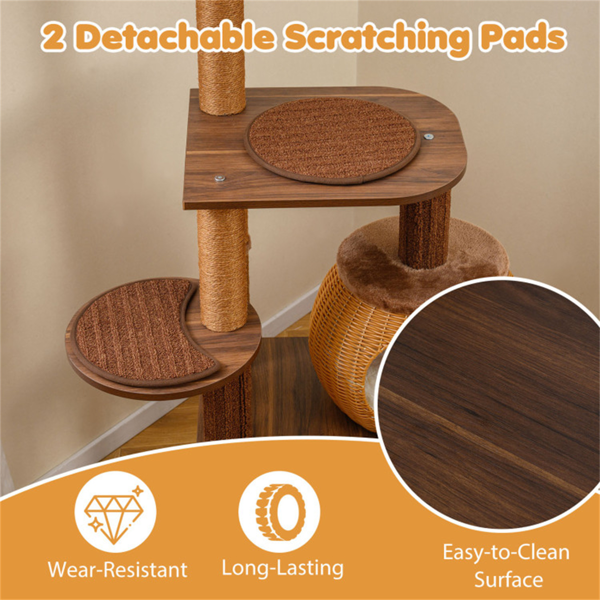 59.5英寸藤编猫树带猫公寓和顶层Perch多层猫塔-6