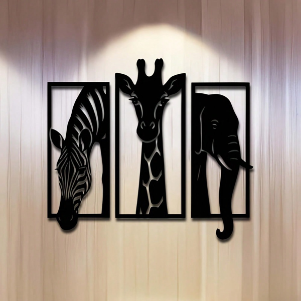CIFbuy 金属烤漆非洲动物三联壁挂 斑马长颈鹿大象造型客厅墙面装饰（TikTok，temu 自提）-7