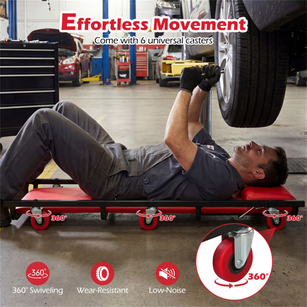 4级可调靠背机械滚动爬行器，重型6旋转脚轮车库维修车，带厚舒适垫-9