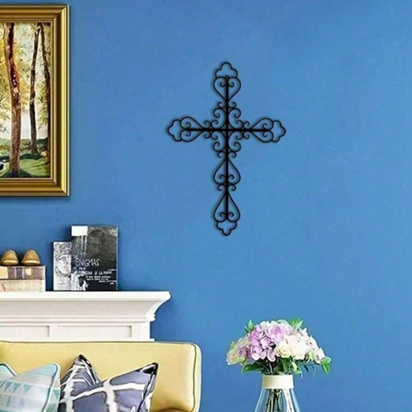 CIFbuy 金属烤漆镂空花纹十字架壁挂 基督教主题装饰墙饰（TikTok，temu 自提）-2