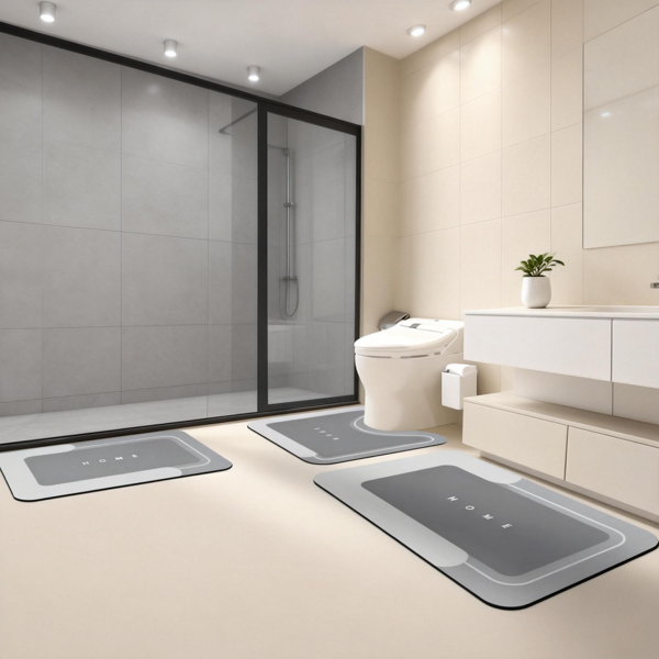 3件套吸水浴室地垫魔术地毯套装，速干浴室地垫防滑地毯，橡胶底，适用于浴室、厨房、淋浴间和洗手池-4