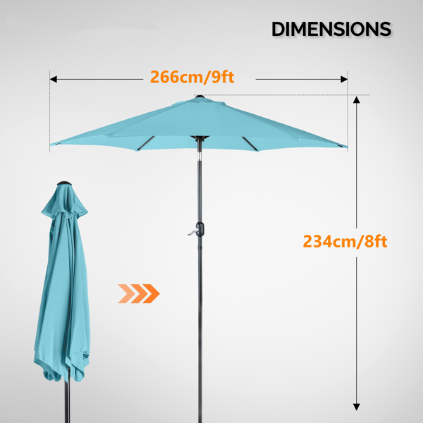 9FT 天蓝色  转向头 KD 圆形  太阳伞 涤纶布 6铁伞骨 铁中柱-15