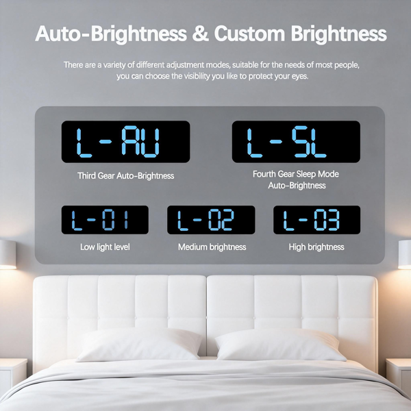 2026新款通用数字挂钟，大显示屏，LED灯，遥控器，倒计时，调光，夏令时，日期，星期，温度-4