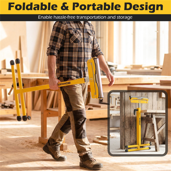 2件套重型金属折叠滚轮架，带边缘导轨便携式木工支架-黄色-9