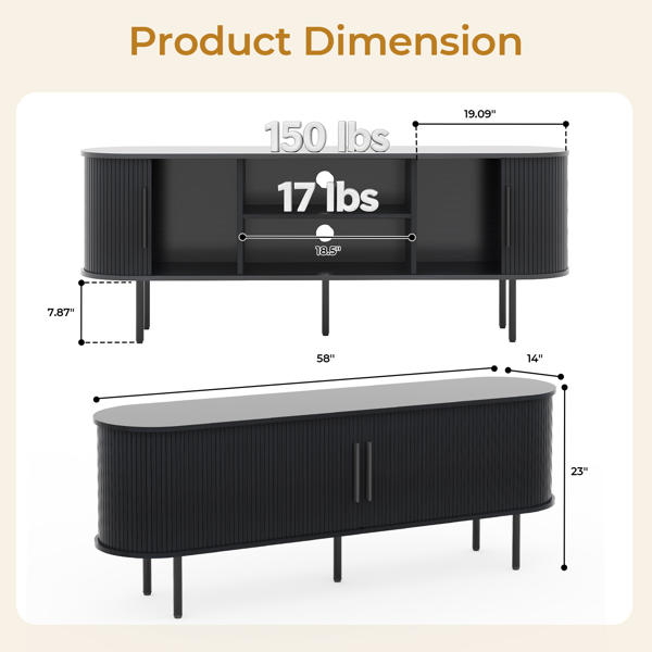 黑色 浮雕 刨花板 椭圆台面 147*35*58cm 推拉格栅门 电视柜-9