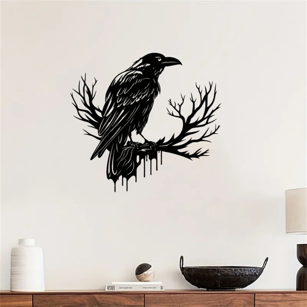 CIFbuy哥特黑金属乌鸦墙面艺术 复古工业风鸟剪影墙饰 TikTok、temu下自提-3