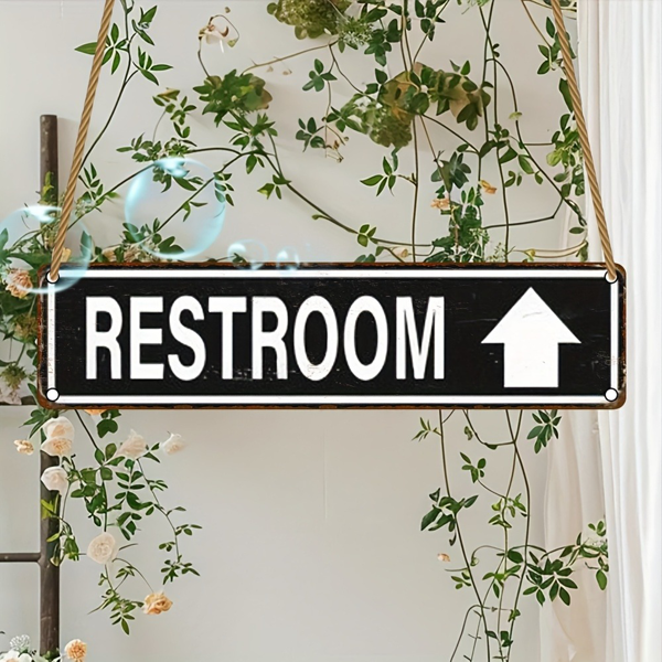 CIFbuy 质朴木制卫生间标识牌公园农舍家居商用英文壁挂装饰牌（TikTok、temu 下自提）-6