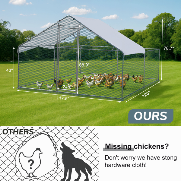 3*2*2/9.8*6.5*6.5ft 银色 尖顶顶部半开间 拼接 180gPE雨布 镀锌管 铁鸡兔笼-16