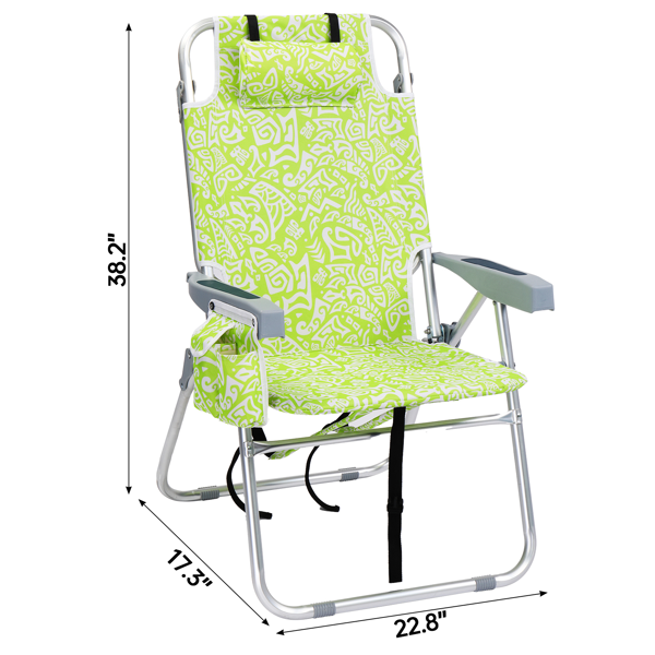 1pcs 座高15in 黄色部落花纹 可平躺 铝沙滩椅 带头枕 双肩带 二合一布杯托侧袋 背部冰包 连体牛津布有横杆五档调节可平躺铝沙滩椅15"-1 63*109*102cm 120kg-4